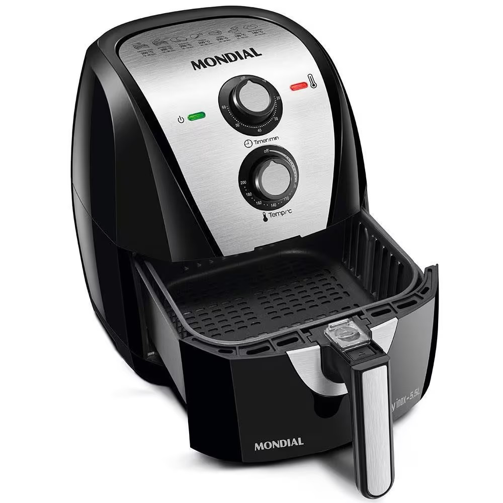 Fritadeira Elétrica Sem Óleo Air Fryer Mondial Grand Family AF-55I 5,5L – Preta/Inox