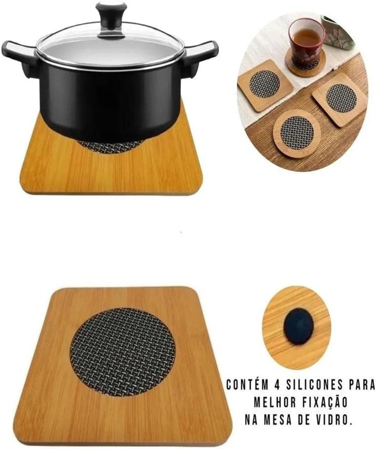 Descanso de panela 4un madeira para proteger mesas de panelas quentes e decorar