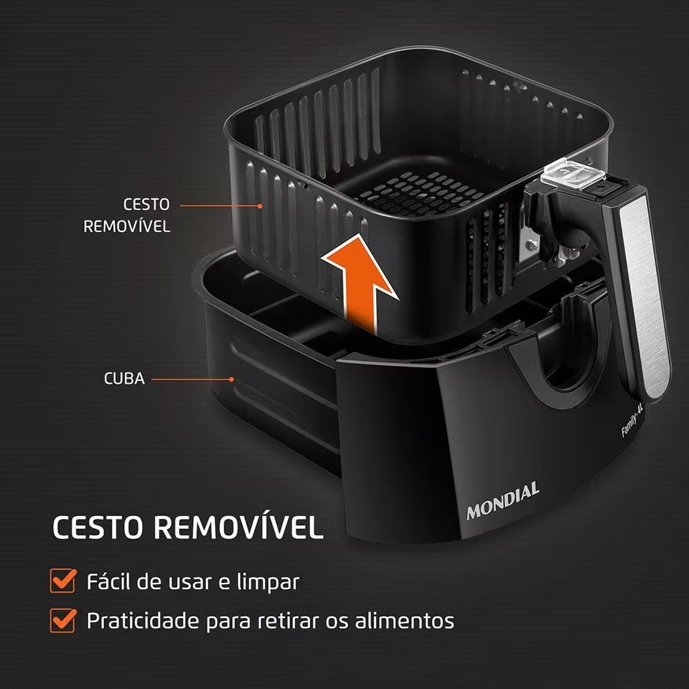 Fritadeira Elétrica Sem Óleo Air Fryer Mondial Family AFN40FB 4 L – Preta