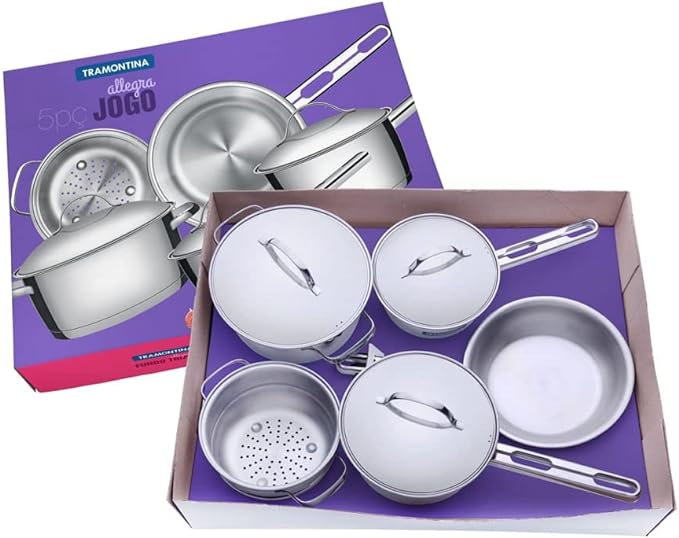 Jogo de Panelas com Fundo Triplo 5 Peças Tramontina Inox + Pegador de Massa
