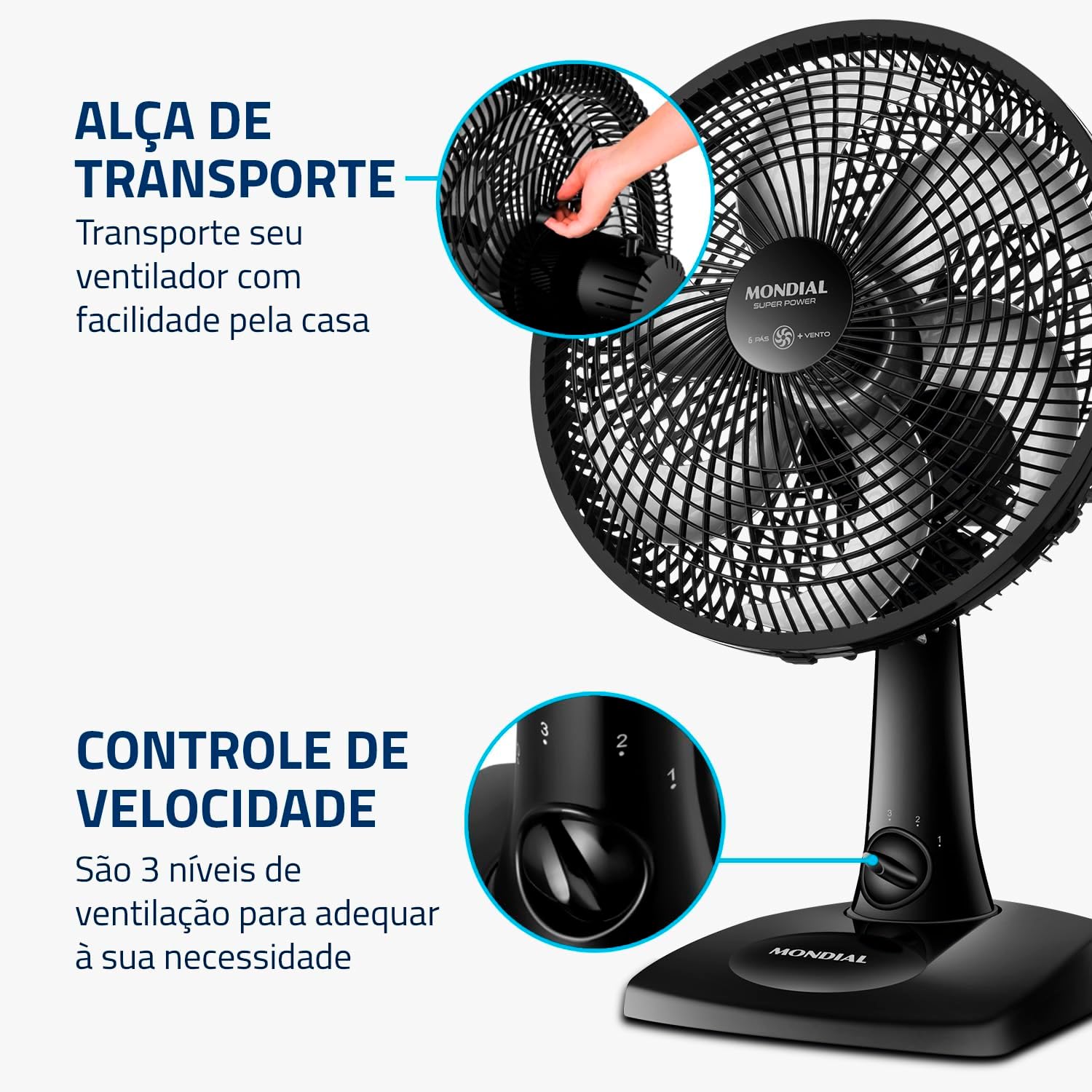 Ventilador de Mesa MONDIAL 110V, 30cm, 6 pás, Super Power - VSP-30-B