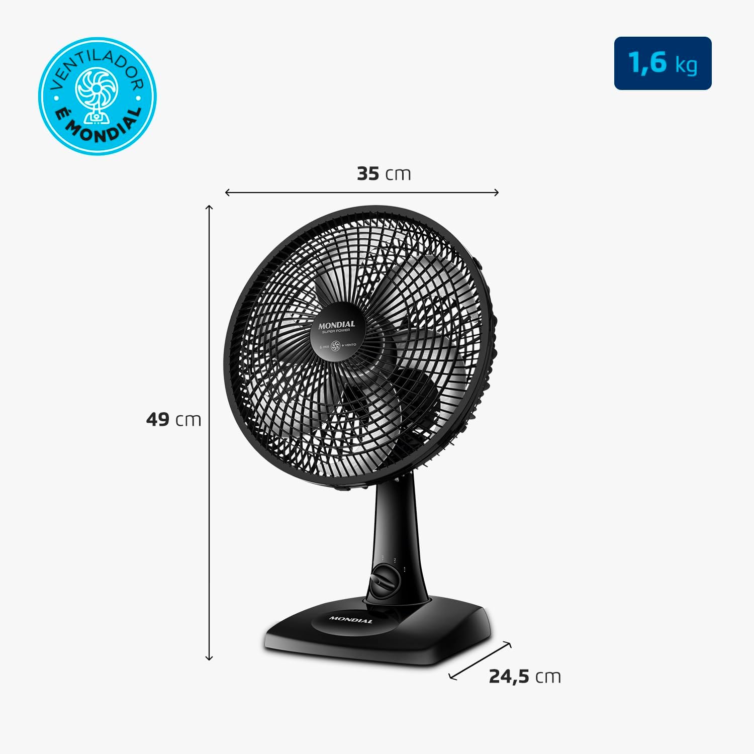Ventilador de Mesa MONDIAL 110V, 30cm, 6 pás, Super Power - VSP-30-B