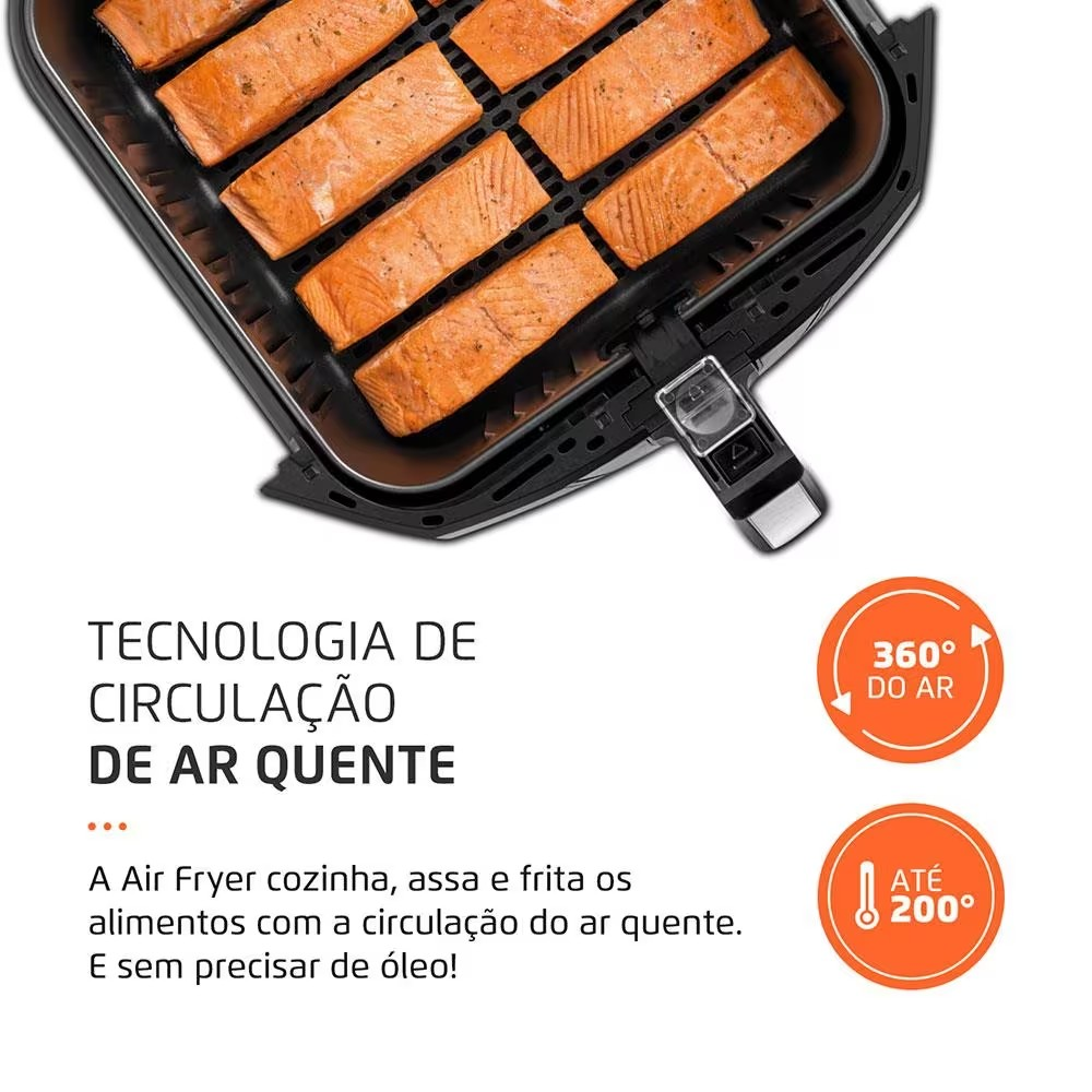 Fritadeira Elétrica Sem Óleo Air Fryer Mondial Mega Family AFN-80-BI 8L – Preta/Inox