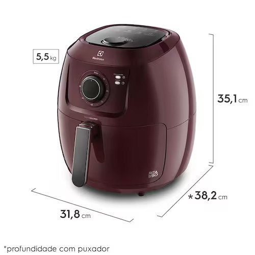 Fritadeira Elétrica Sem Óleo Air Fryer Electrolux Family Efficient Por Rita Lobo EAF51 5L – Vermelha Escura