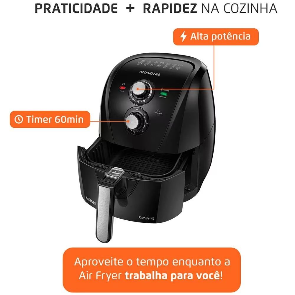 Fritadeira Elétrica Sem Óleo Air Fryer Mondial Family AFN40FB 4 L – Preta