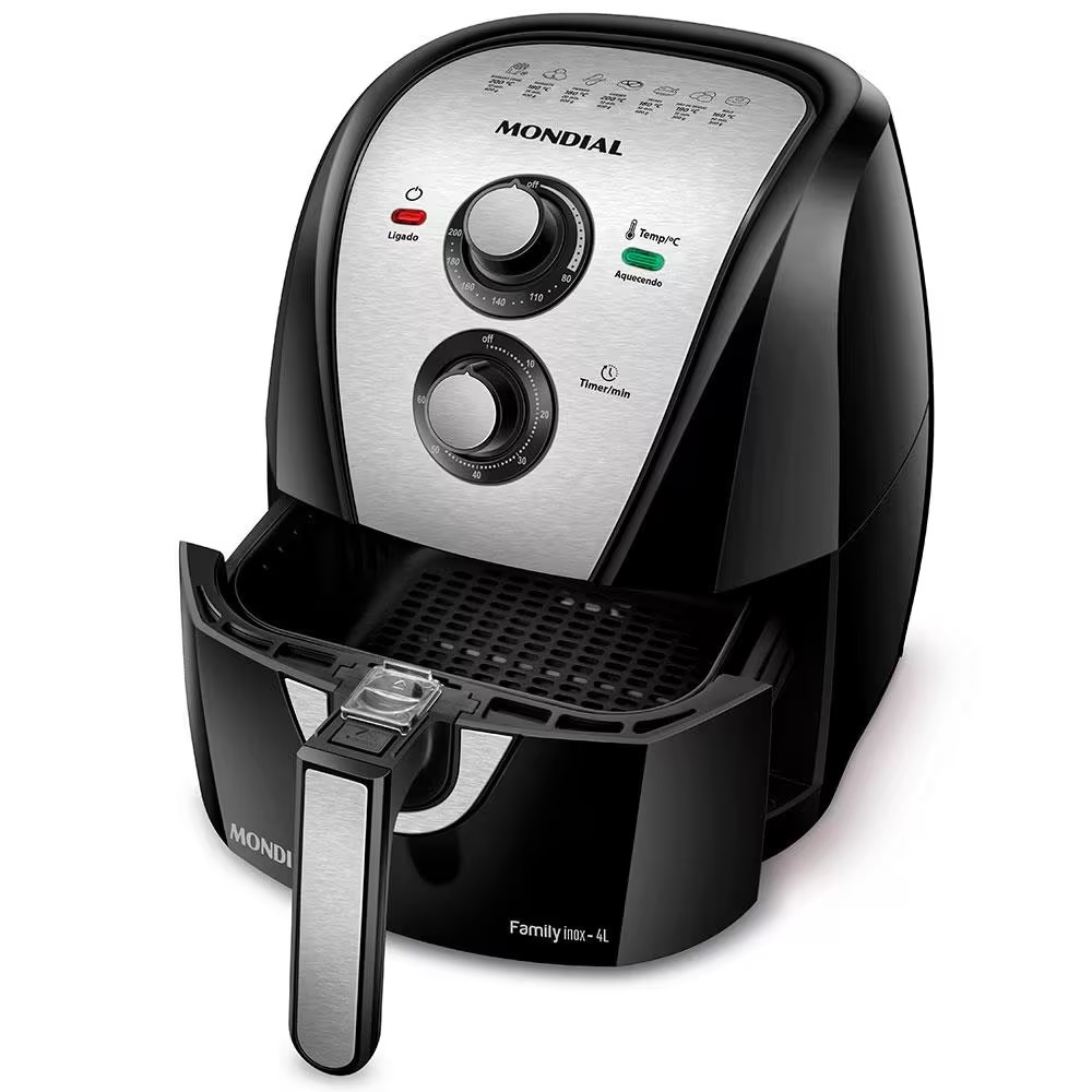 Fritadeira Elétrica Sem Óleo Air Fryer Mondial AFN40BI Family Inox 4L - Preta/Inox