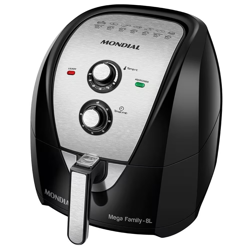 Fritadeira Elétrica Sem Óleo Air Fryer Mondial Mega Family AFN-80-BI 8L – Preta/Inox