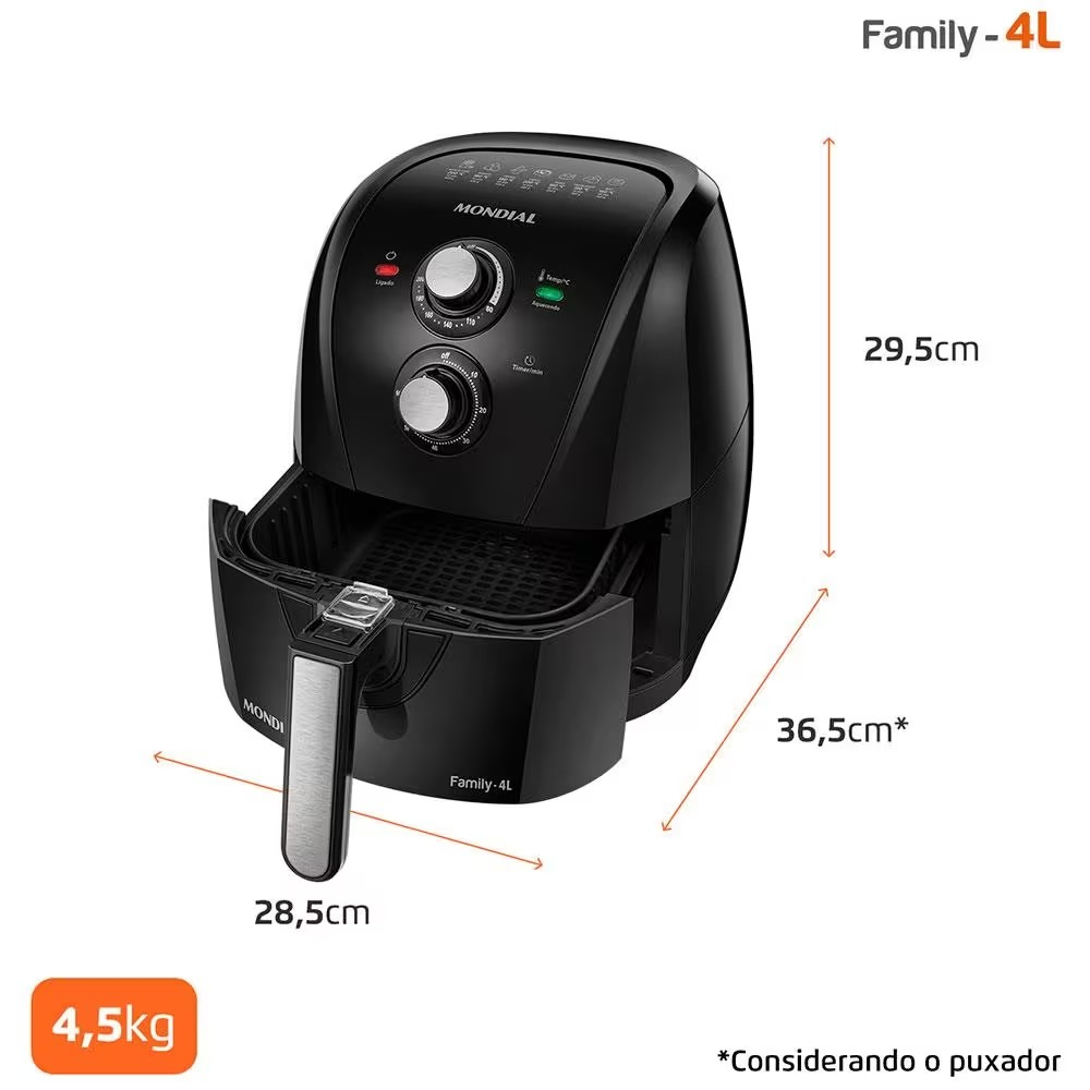 Fritadeira Elétrica Sem Óleo Air Fryer Mondial Family AFN40FB 4 L – Preta