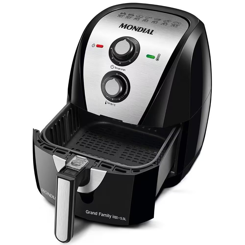 Fritadeira Elétrica Sem Óleo Air Fryer Mondial Grand Family AF-55I 5,5L – Preta/Inox