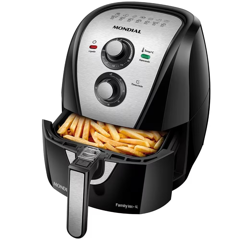 Fritadeira Elétrica Sem Óleo Air Fryer Mondial AFN40BI Family Inox 4L - Preta/Inox