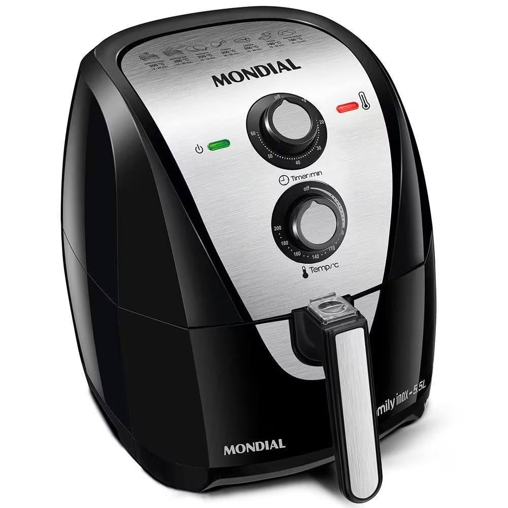 Fritadeira Elétrica Sem Óleo Air Fryer Mondial Grand Family AF-55I 5,5L – Preta/Inox