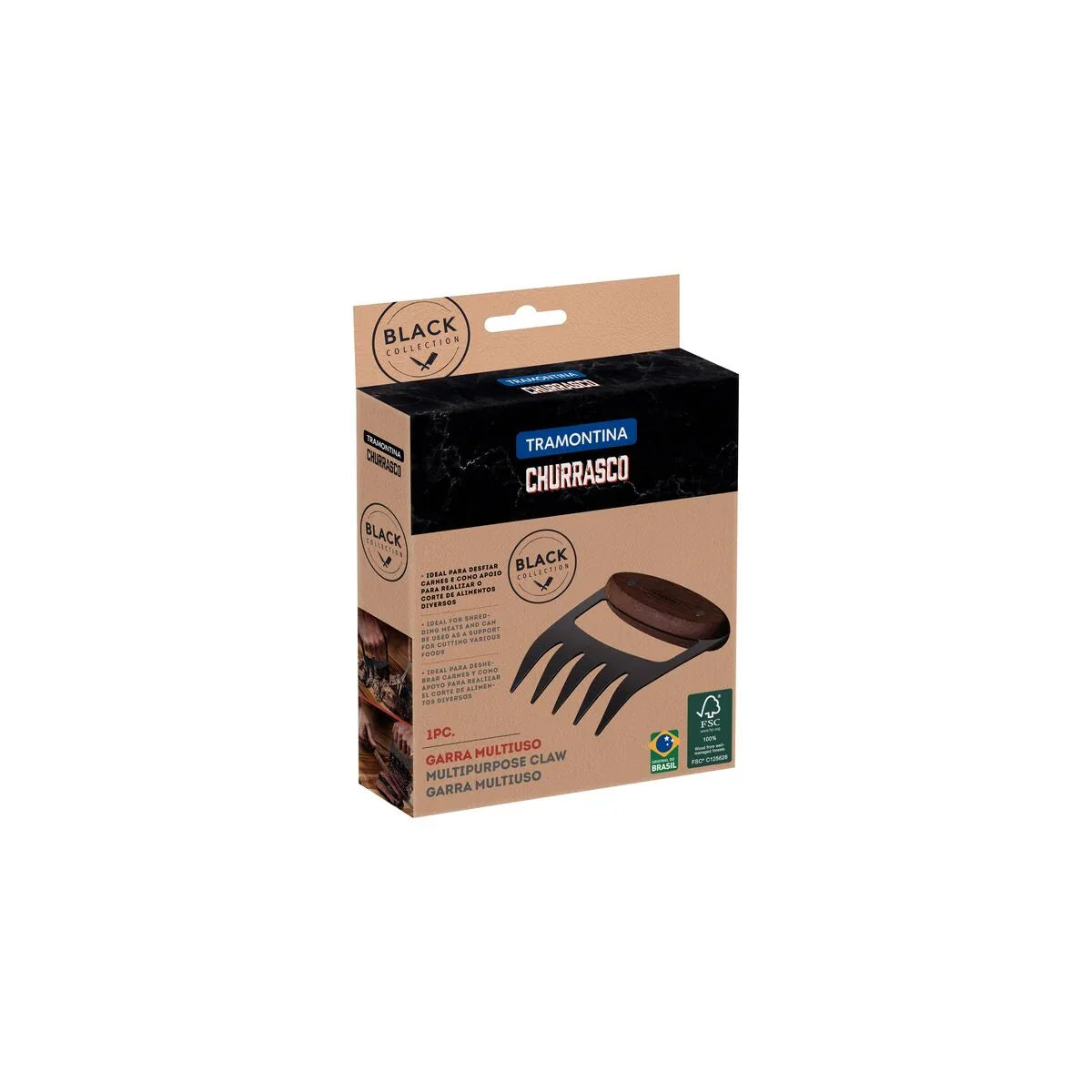Garra Multiuso Tramontina Churrasco Black com Lâmina em Aço Inox Escurecido e Cabo de Madeira