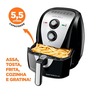 Fritadeira Elétrica Sem Óleo Air Fryer Mondial Grand Family AF-55I 5,5L – Preta/Inox