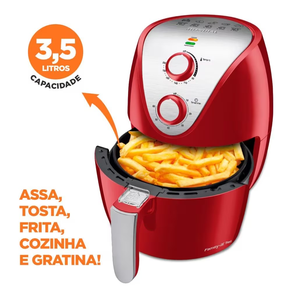 Fritadeira Elétrica Sem Óleo Air Fryer Mondial AF-32-RI 3,5L - Vermelha/Inox