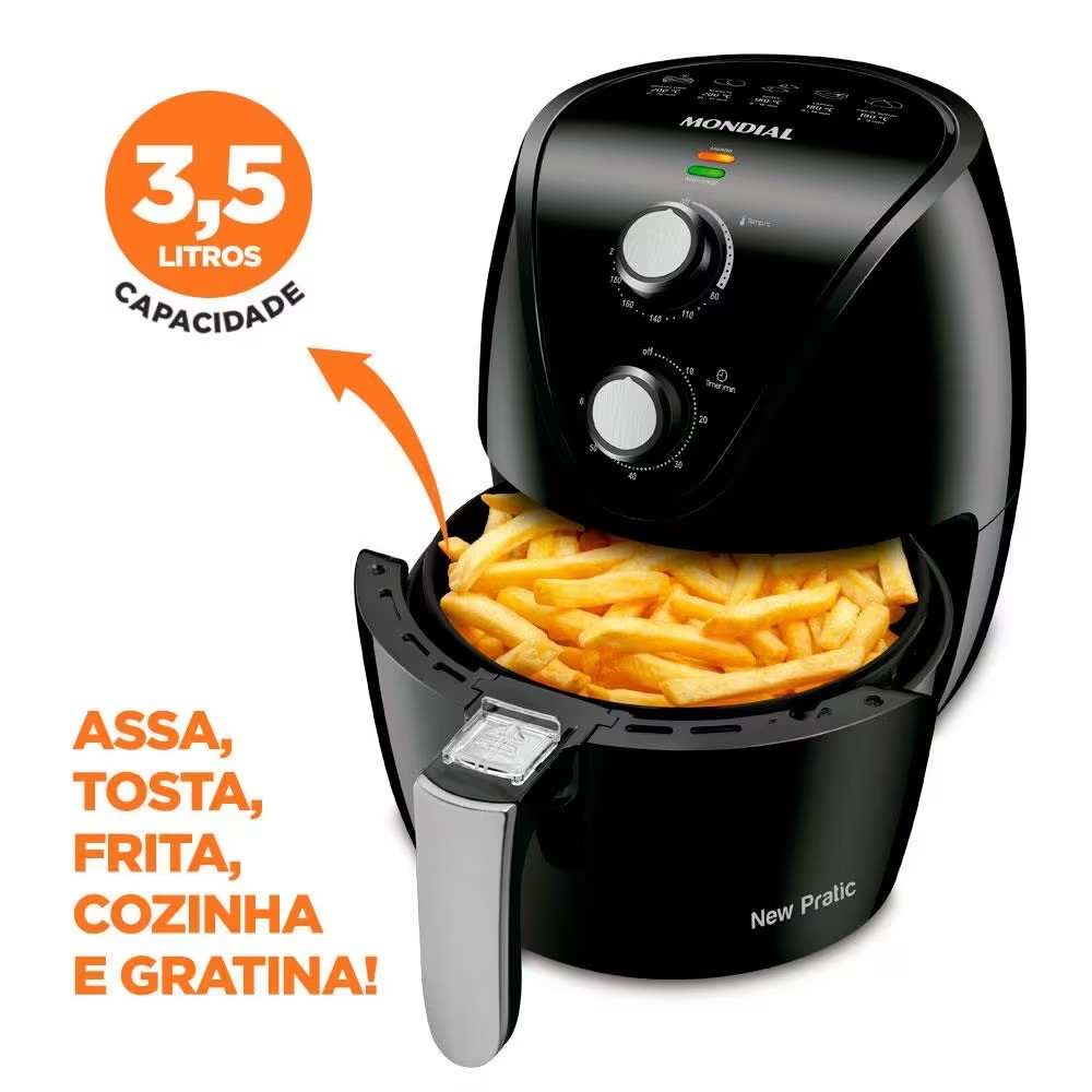 Fritadeira Elétrica Sem Óleo Air Fryer Mondial New Pratic AF31 3,5 L – Preto