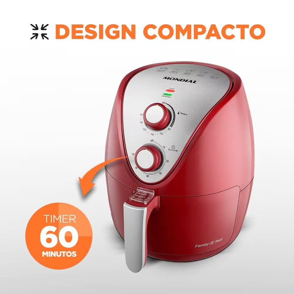 Fritadeira Elétrica Sem Óleo Air Fryer Mondial AF-32-RI 3,5L - Vermelha/Inox