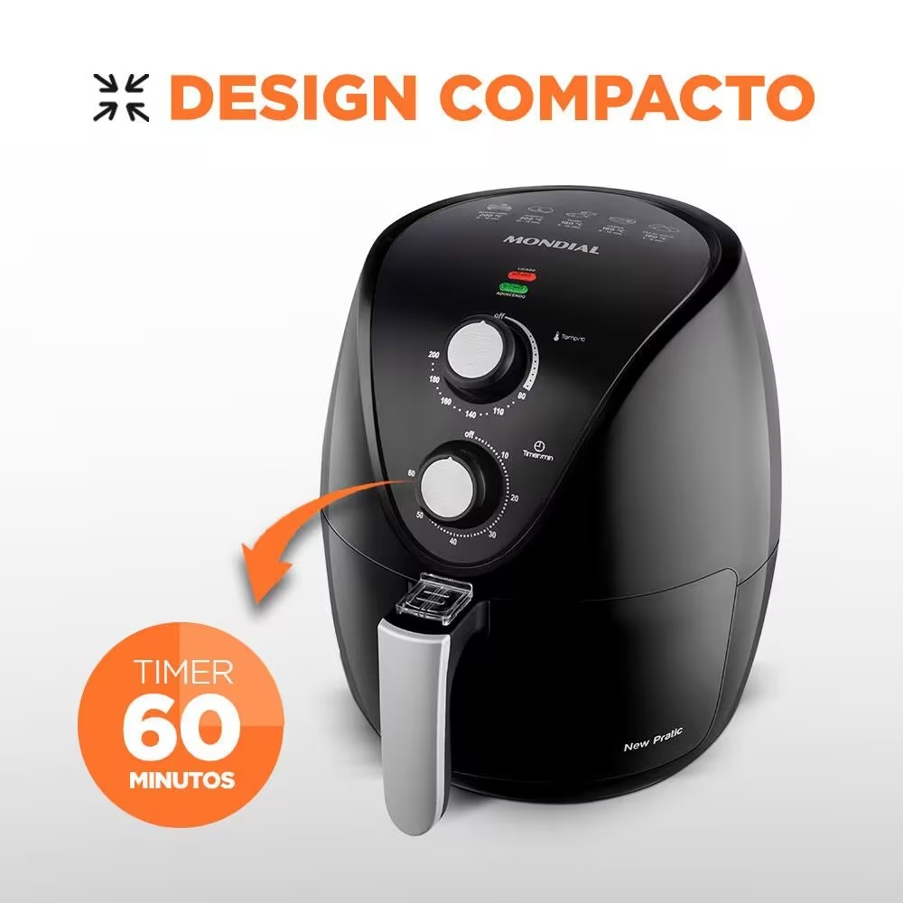 Fritadeira Elétrica Sem Óleo Air Fryer Mondial New Pratic AF31 3,5 L – Preto