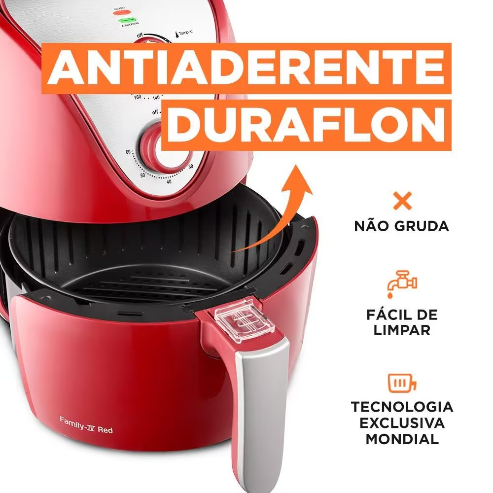 Fritadeira Elétrica Sem Óleo Air Fryer Mondial AF-32-RI 3,5L - Vermelha/Inox