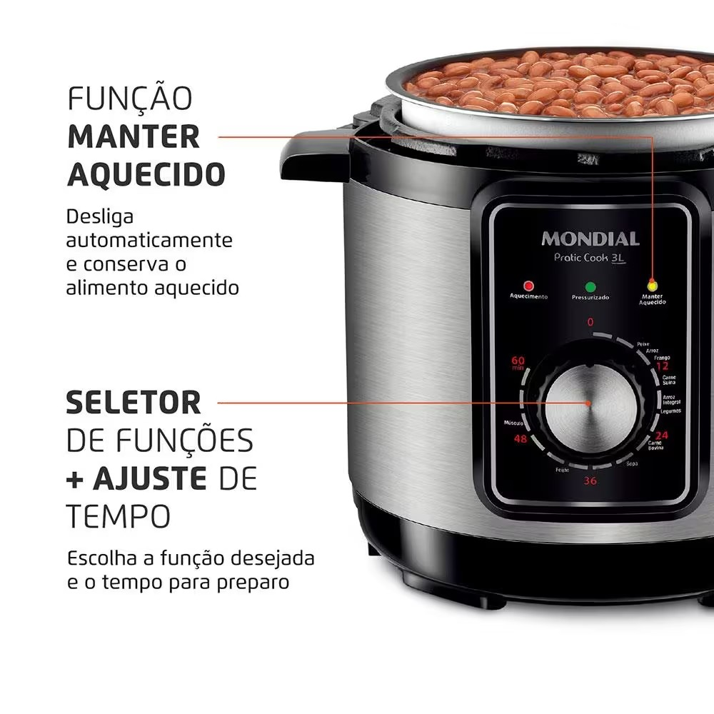 Panela Elétrica de Pressão Mondial PE-47 Pratic Cook 3L - Inox