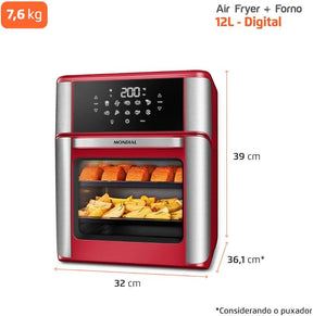 MONDIAL Fritadeira Air Fryer Forno Oven 12L, Preto/Inox, 2000W, 220V - AFON-12L-BI