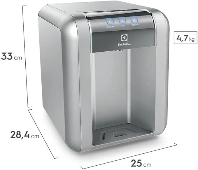Purificador de Água Gelada Fria e Natural Elétrico Compacto Eletronico placa Electrolux cinza prata com Painel Touch Bivolt PE11X