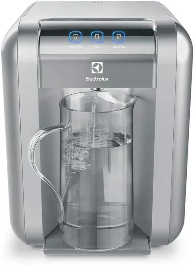 Purificador de Água Gelada Fria e Natural Elétrico Compacto Eletronico placa Electrolux cinza prata com Painel Touch Bivolt PE11X