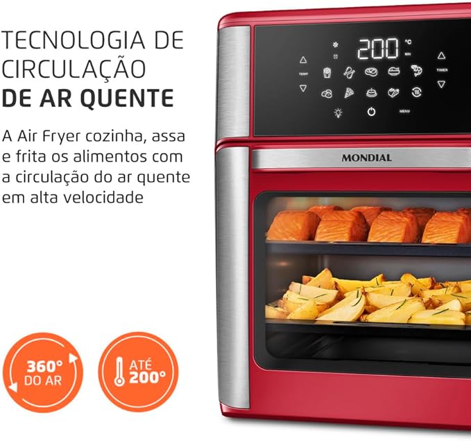 MONDIAL Fritadeira Air Fryer Forno Oven 12L, Preto/Inox, 2000W, 220V - AFON-12L-BI