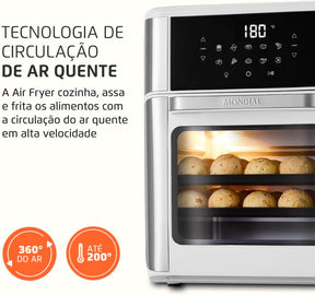 MONDIAL Fritadeira Air Fryer Forno Oven 12L, Preto/Inox, 2000W, 220V - AFON-12L-BI