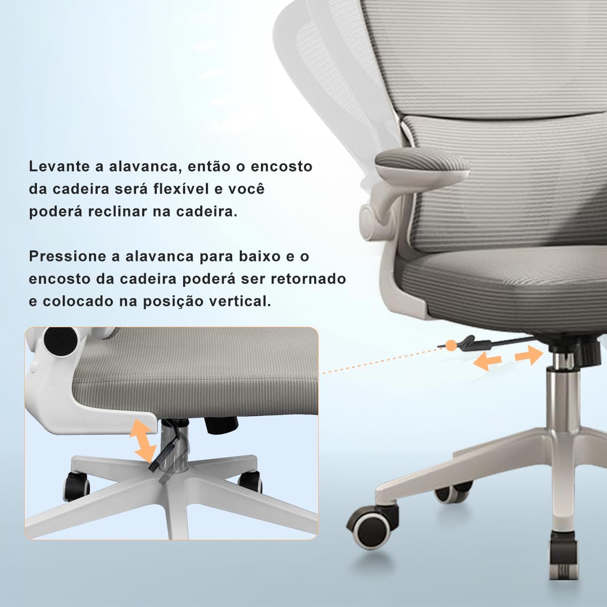 Cadeira de escritório, design ergonômico com suporte lombar independente, malha respirável e encosto de cabeça ajustável