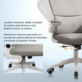 Cadeira de escritório, design ergonômico com suporte lombar independente, malha respirável e encosto de cabeça ajustável