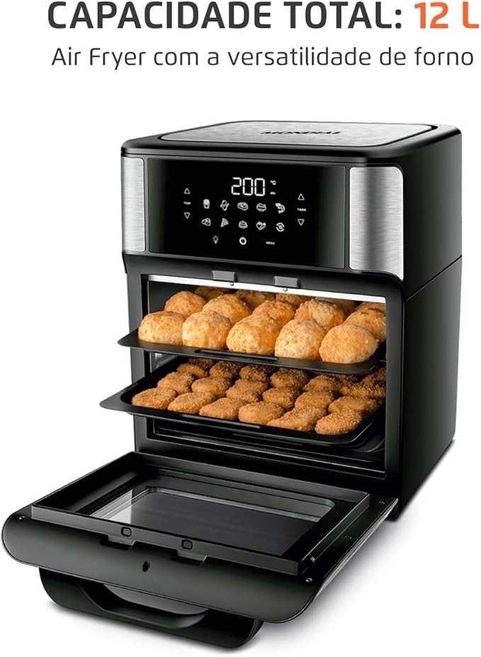 MONDIAL Fritadeira Air Fryer Forno Oven 12L, Preto/Inox, 2000W, 220V - AFON-12L-BI