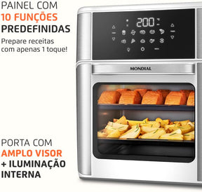 MONDIAL Fritadeira Air Fryer Forno Oven 12L, Preto/Inox, 2000W, 220V - AFON-12L-BI