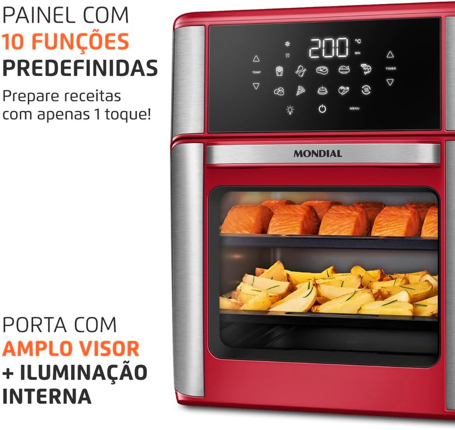 MONDIAL Fritadeira Air Fryer Forno Oven 12L, Preto/Inox, 2000W, 220V - AFON-12L-BI