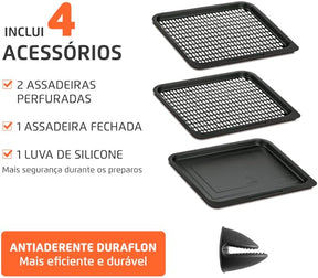 MONDIAL Fritadeira Air Fryer Forno Oven 12L, Preto/Inox, 2000W, 220V - AFON-12L-BI