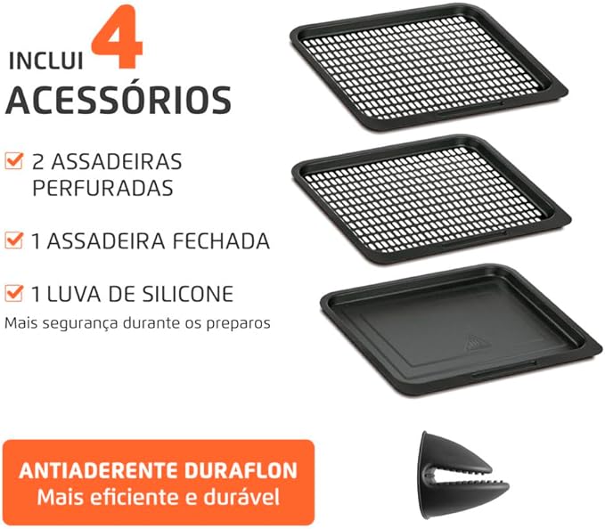 MONDIAL Fritadeira Air Fryer Forno Oven 12L, Preto/Inox, 2000W, 220V - AFON-12L-BI