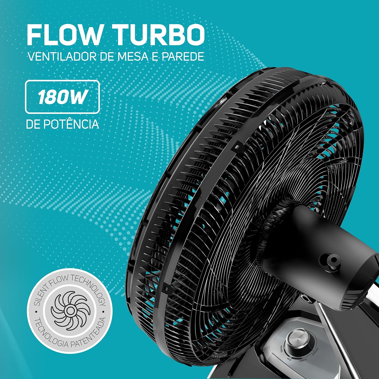 WAP Ventilador de Mesa e Parede 50cm FLOW TURBO, com Tecnologia Silenciosa e Econômica, 8 Pás e 3 Velocidades, 180W