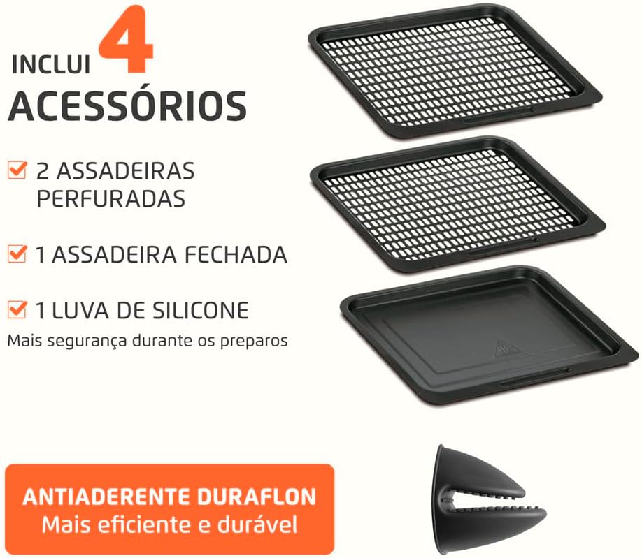 MONDIAL Fritadeira Air Fryer Forno Oven 12L, Preto/Inox, 2000W, 220V - AFON-12L-BI