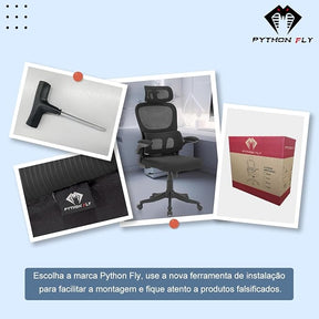 Cadeira de escritório, design ergonômico com suporte lombar independente, malha respirável e encosto de cabeça ajustável