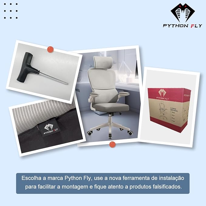 Cadeira de escritório, design ergonômico com suporte lombar independente, malha respirável e encosto de cabeça ajustável