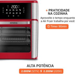 MONDIAL Fritadeira Air Fryer Forno Oven 12L, Preto/Inox, 2000W, 220V - AFON-12L-BI