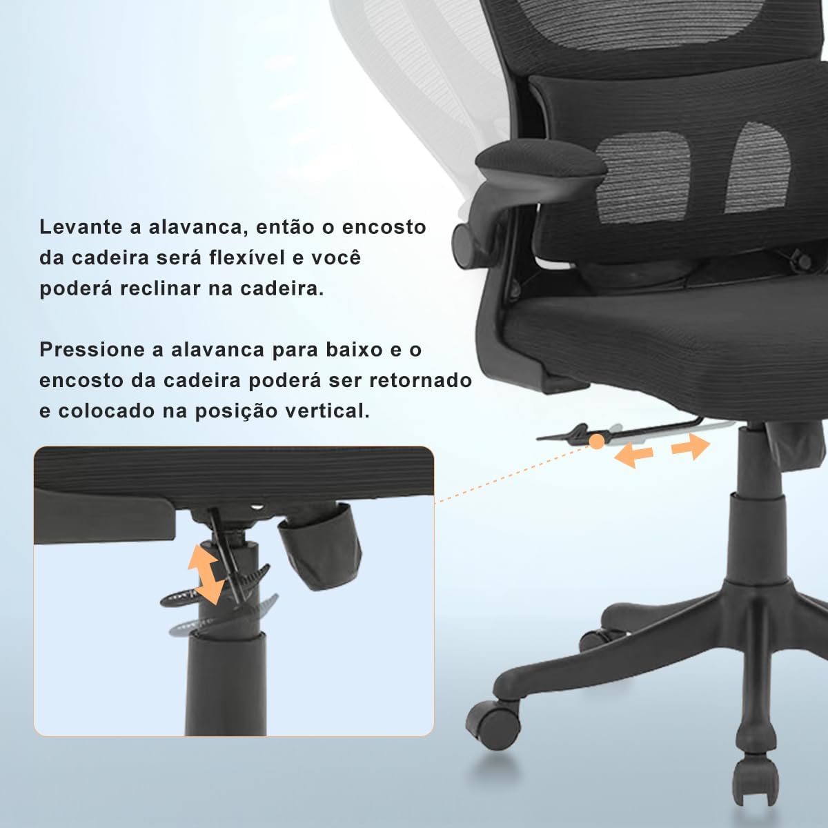 Cadeira de escritório, design ergonômico com suporte lombar independente, malha respirável e encosto de cabeça ajustável