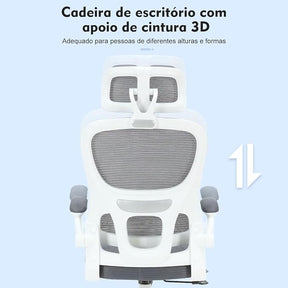 Cadeira de escritório, design ergonômico com suporte lombar independente, malha respirável e encosto de cabeça ajustável