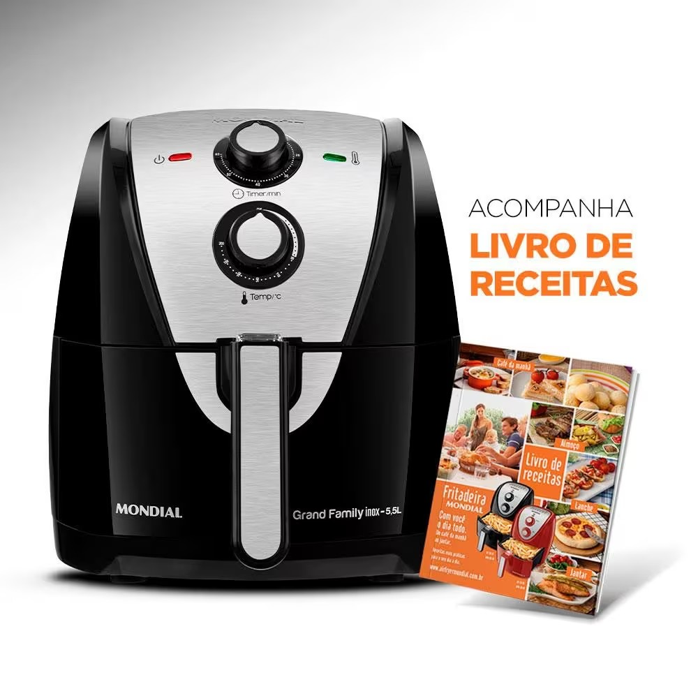 Fritadeira Elétrica Sem Óleo Air Fryer Mondial Grand Family AF-55I 5,5L – Preta/Inox
