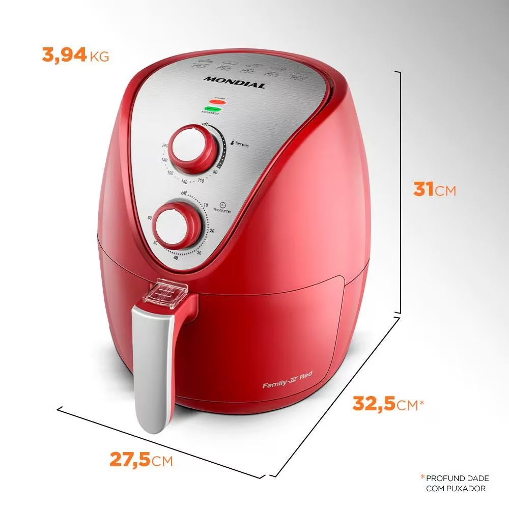 Fritadeira Elétrica Sem Óleo Air Fryer Mondial AF-32-RI 3,5L - Vermelha/Inox