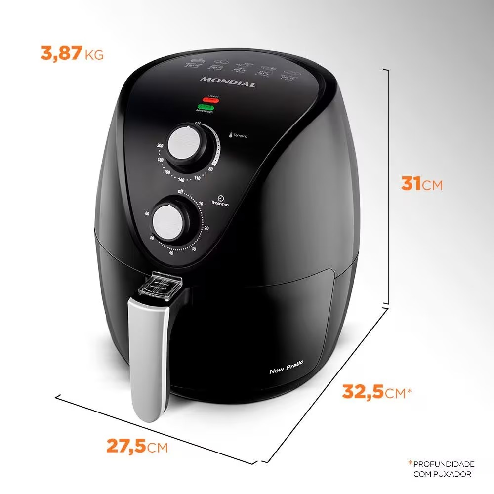 Fritadeira Elétrica Sem Óleo Air Fryer Mondial New Pratic AF31 3,5 L – Preto