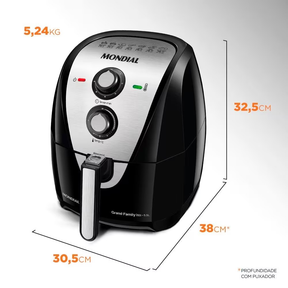 Fritadeira Elétrica Sem Óleo Air Fryer Mondial Grand Family AF-55I 5,5L – Preta/Inox