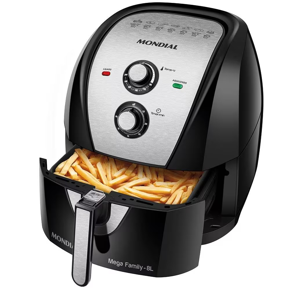 Fritadeira Elétrica Sem Óleo Air Fryer Mondial Mega Family AFN-80-BI 8L – Preta/Inox